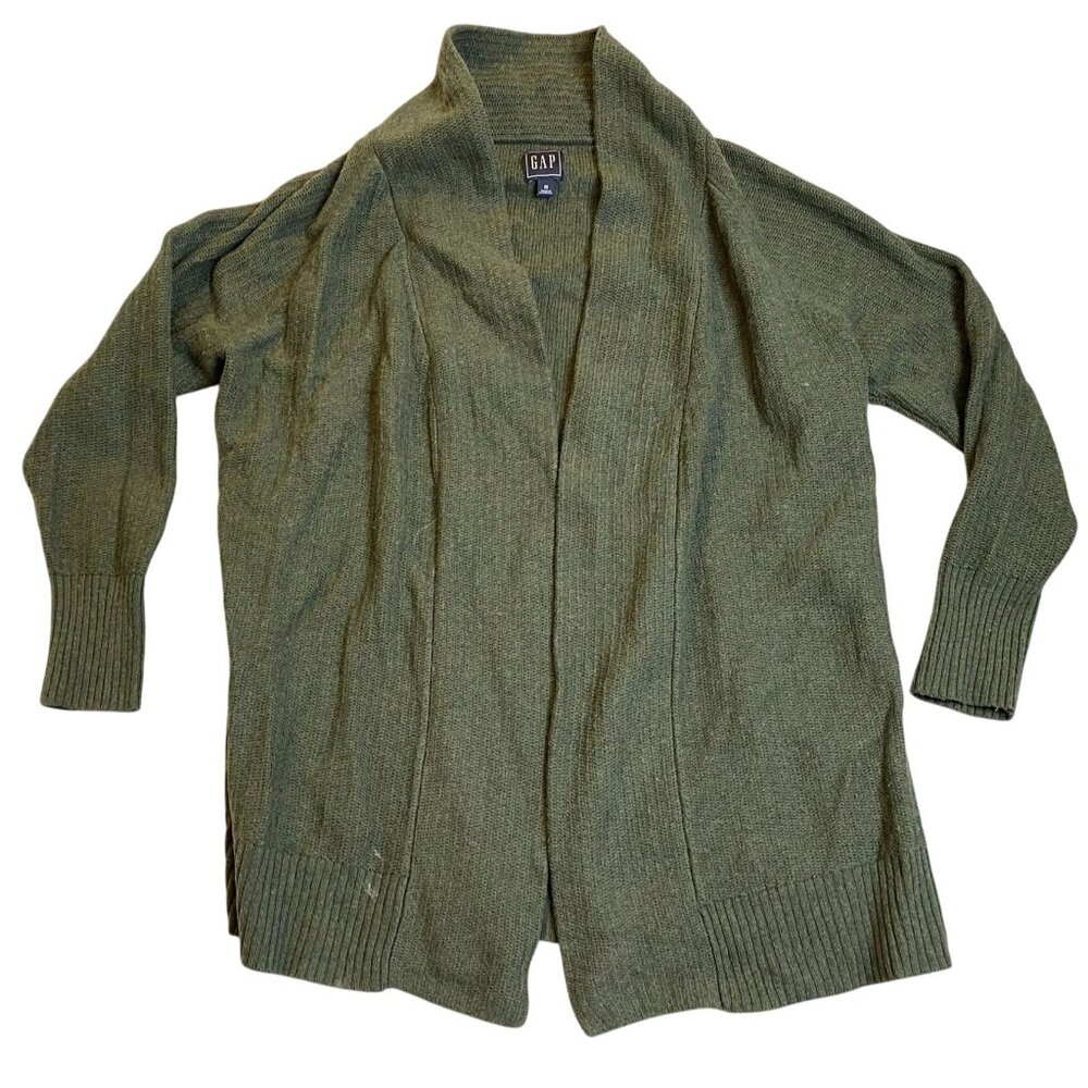 Gap Women's Cardigan Sweater M Olive Green Open Wool Blend